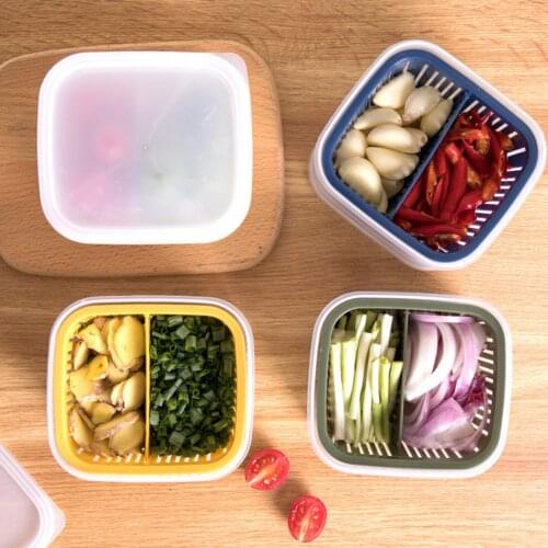 Storage Box Detachable Fresh Keeping For Kitchen Drain Design Divided Box Fruit Vegetable Green Onion Ginger Garlic @LS