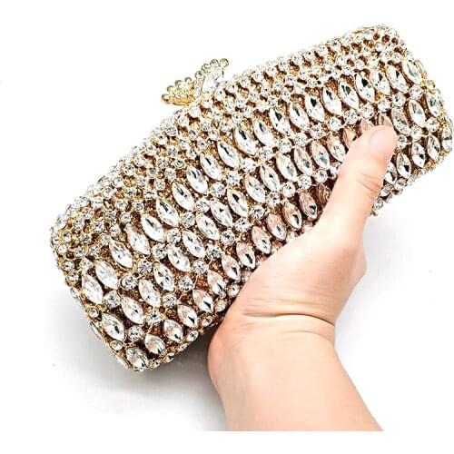Women evening party handbag diamonds luxury crystal clutches elegant ladies purses bridal wedding party long shape purses bag