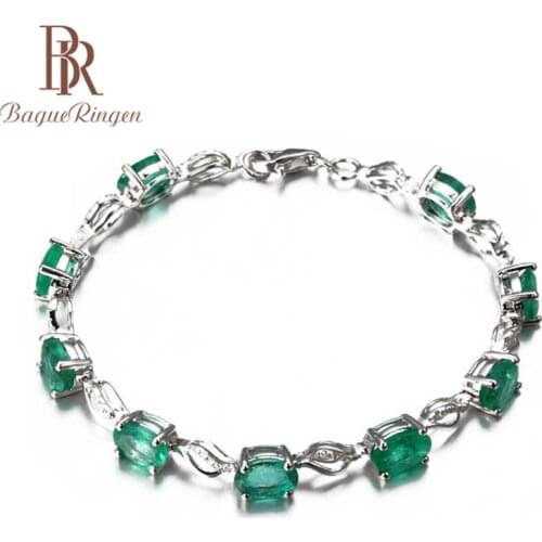 Bague Ringen Created Emerald Gemstone Bracelets For Women Real 925 Sterling Silver Jewelry Chain Charm Bracelet Fine Jewel