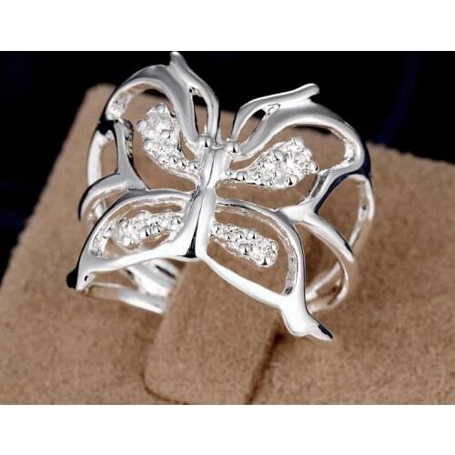Hot charm 100% 925 Sterling Silver Crystal butterfly Ring For Women adjustable Fashion Retro Wedding Party Gift luxury Jewelry