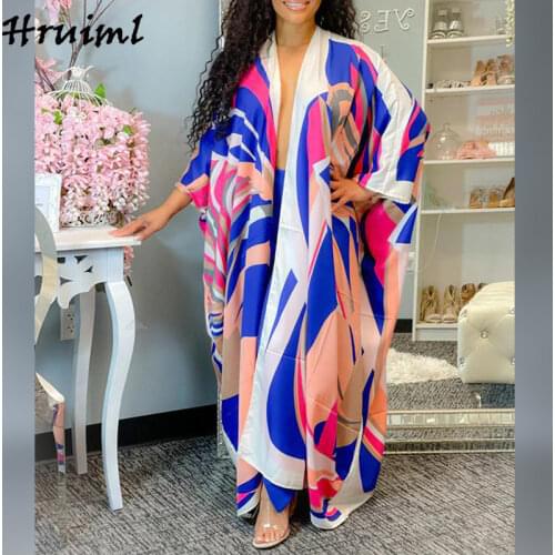 Women Dresses Summer 2021 Long Sleeve V Neck Print Bohemian Casual Fashion Plus Size Dresses Streetwear Loose Long Dress Femme