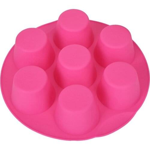 1pc Food Grade Silicone Muffin Pan DIY Round 7 Cavities Pudding Mold Jelly Mold DIY Baking Tools Accessories Random Color