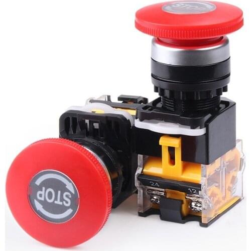 1PCS Emergency Power Push Button Switch LA38-11ZS stop Mushroom Head Emergency Stop Button Switch Self-Locking 22mm