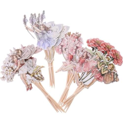 48pcs /Set Pretty Flower Fairy Cupcake Picks Cake Toppers For Wedding Party