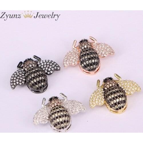 5PCS ZYZ-9872 CZ Micro Pave Zirconia Bee Insect Pendants Metal Charms for DIY Jewelry Making