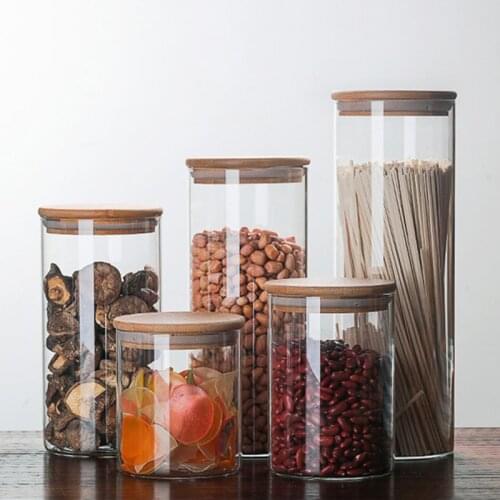 Bamboo Cover Transparent Glass Sealed Cans Kitchen Mason Bottle Household Food Containers Candy Multi-grain Jar