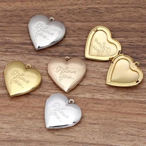 BASEHOME 5pcs/lot Heart Shape Photo Floating Locket I LOVE YOU Pendant Charms for DIY Memory Necklace Jewelry Making