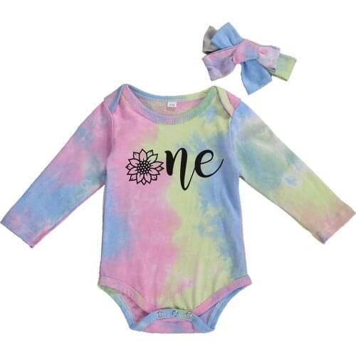 0-6M Newborn Kid baby Boy Girl Clothes Tie Dye Gradient Bodysuit Long Sleeve Print Sunsuit cute Sweet Cotton New Born Outfit
