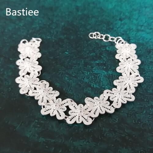 999 Sterling Silver Bracelets For Women Bracelet Hand Chain Link Handmade Miao Jewelry Charms Chinese Ethnic Flowers Bangles