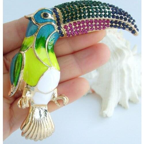 3.15" Pretty Toucan Bird Brooch Pin Pendant Multicolor Rhinestone Crystal KPA02109C2