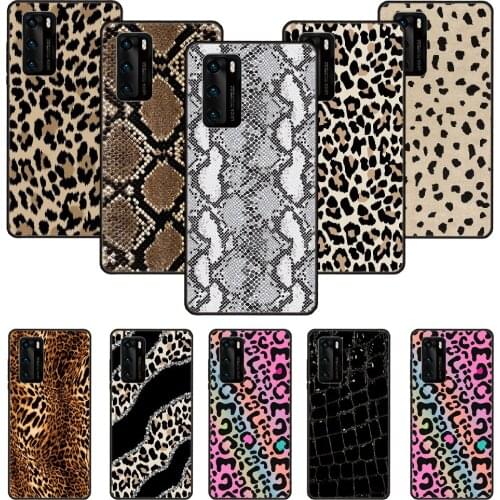 Phone Case For Huawei P20 P30 P40 P Smart Z + P10 Mate 30 10 20 Lite Pro Black Cover Funda Art Bumper Silicone Leopard Pattern