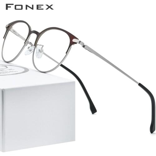 FONEX Alloy Glasses Men Ultralight Women Vintage Round Eyeglasses Frame Retro Prescription Optical Screwless Eyewear 988
