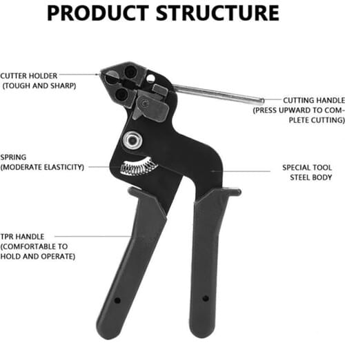 Stainless Steel Adjustable Cable Tie Gun Tensioner Cutter Plier Hand Cable Tie Fastener High Hardness Tool Black