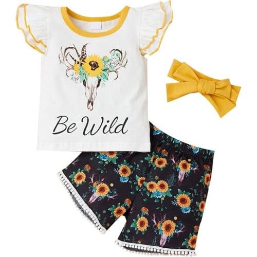 Little Girl Clothes Set Fashion Letter Printing Short T-Shirt + Cartoon Pattern Long Pants Children Summer Costume 18M-6Y