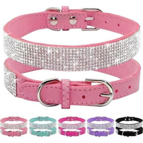 Crystal Dog Collars Rhinestone Leather Adjustable Small Bling Dog Collar Dog Cat Necklace With XXS XS S M