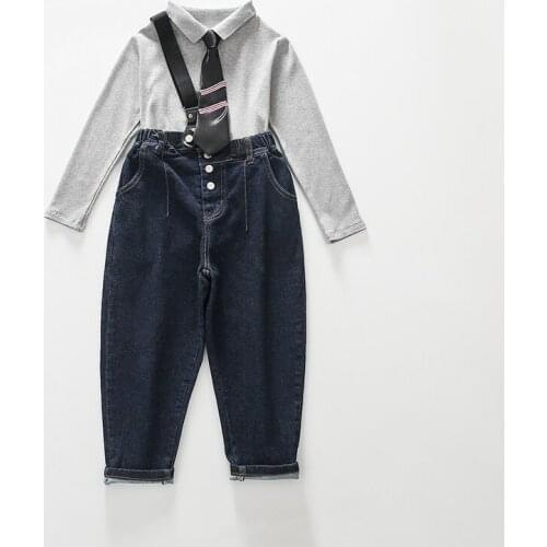 Cool Children Clothes Girls Outfits 4 to 13 Years Teens Kids Wear Necktie Tops Short pullovers Strap dungarees Jeans Suit Sets