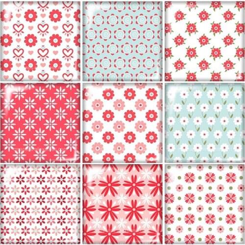 Beauty Flowers Lines Dots patterns Square glass cabochon 10pcs mixed 12mm/20mm/25mm/30mm Size flat back DIY Jewelry Findings