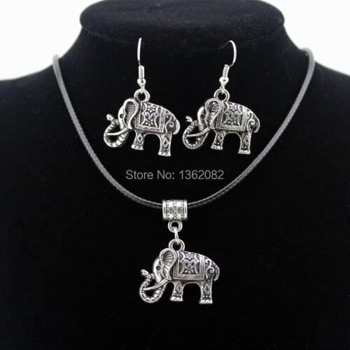 Hot Girl Womens Tibetan Silver Plated Lucky Elephants Pendant Necklace Jewelry Sets Elephants Dangle Earrings Gift TZ24
