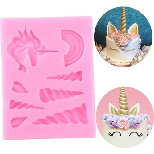 Cartoon Unicorn Ears Horn Rainbow Silicone Mold Baby Party Chocolate Fondant Moulds Cake Decorating Tools Resin Clay Candy Molds