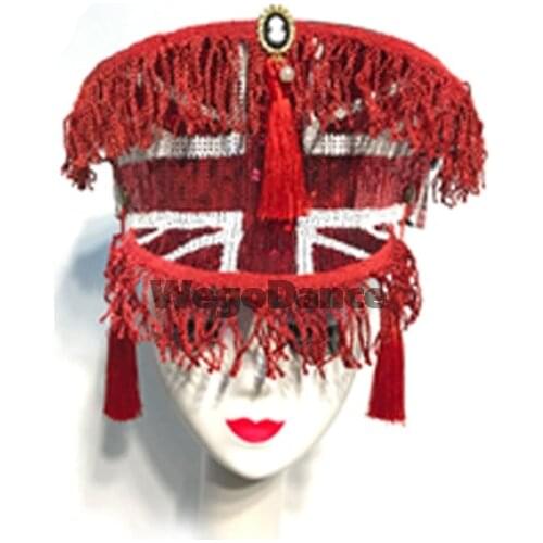 New Women Style Fashion Hat Rivet Metal Studio Cap Handsome Punk Fringe Decoration Bar DJ Performance Singer Show Cap