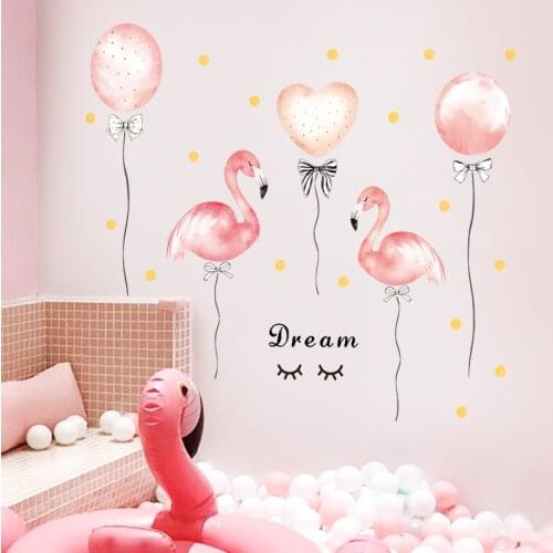 Dormitory Girl Room Decoration Flamingo Balloon Pink Wall Stickers Warm Bedroom Home Decor DIY Self-adhesive Wardrobe Sticker