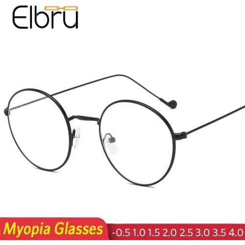 Elbru Metal Round Myopia Glasses Frame Unisex Finished Myopia Glasses For Women Men Retro Nearsightedness Diopters -0.5 to -4.0