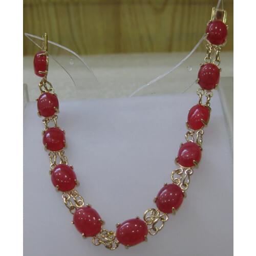 Wholesale 6X8MM Natural red jade beads 7.5" chain Bracelet 5.30