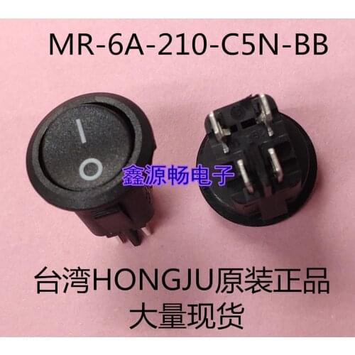 Original new 100% rocker switch MR-6A-210-C5N-BB black round 6A250VAC 4pin 2 gear