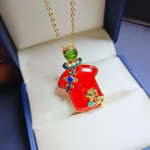 2021 Natural ice carnelian inlaid 925 silver pendant necklace 925 necklace women jade jewelry women jewelry gift