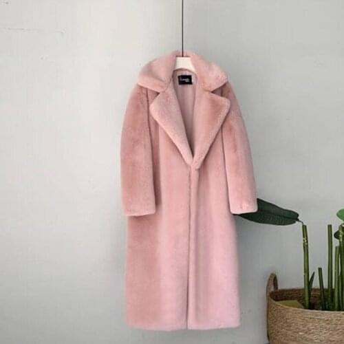 New New Women Winter Warm Faux Fur Coat Thick Women Long Coat Turn Down Collar Women Warm Coat With Belt Casaco Feminino