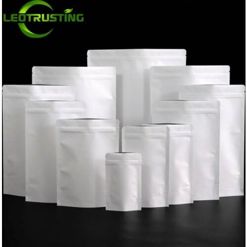 Leotrusting 50pcs White Paper Stand up Zip Lock Foil Inlay Bag Ground Coffee Powder Flour Spice Fried Food Sealing Packaging Bag