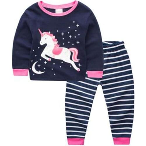 New Unicorn Cartoon Cotton Baby Girl 2 Piece Pajama Toddler Girls Pjs Children Clothing Housewear 7years Kids Clothes 2-7Y