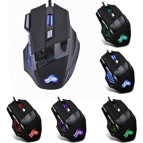 Wired Gaming Mouse Professional 7 Buttons Adjustable 5500DPI USB Cable LED Optical Gamer Mouse for Computer Laptop PC Mice Black