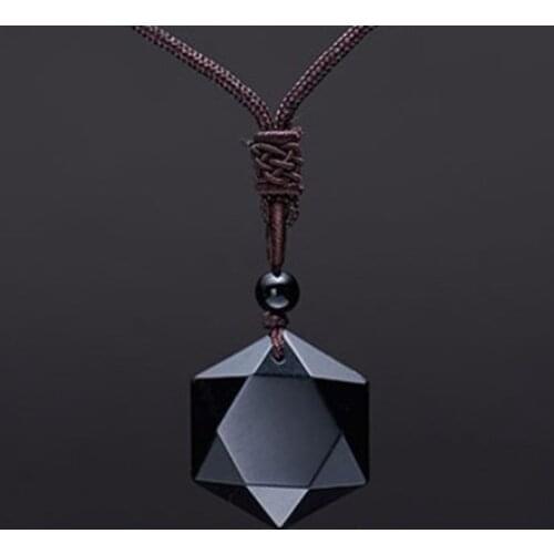 Drop Shipping Black Obsidian Pendants Necklaces Obsidian Star of RongDe Pendant Lucky Love Crystal Jewelry With Free Rope Gifts