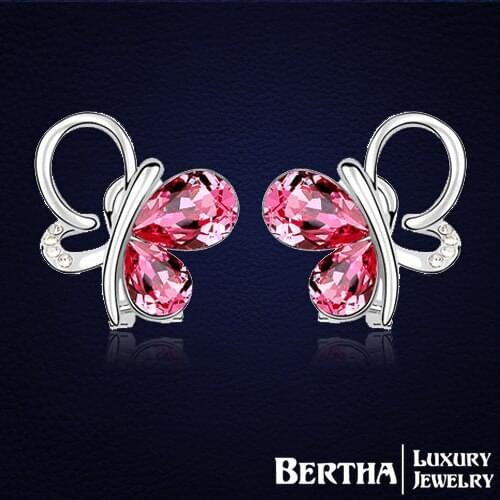 Christmas Gift Luxury Pink Earrings For Women Ladies Crystals from Swarovski Earings Fashion Jewelry Bijoux Bricos