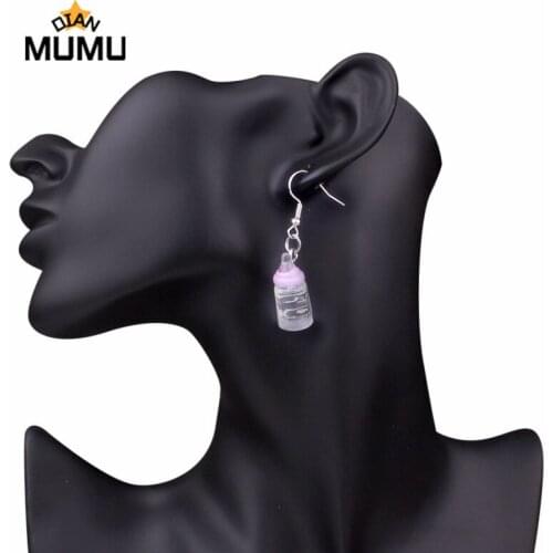New Fashion Baby Nursing Bottle Clip On Earrings For Women Resin Mini Bottle Earings Jewelry Without Piercing