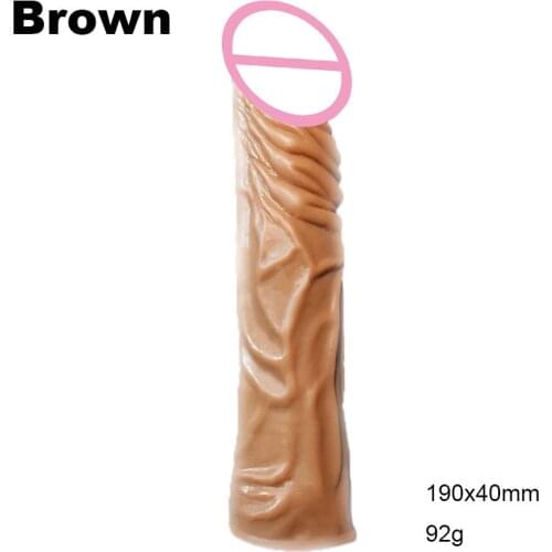 190*40mm Reusable Penis Sleeve Silicone Condom Enlargement Dildo Delayed Ejaculation Sex Toy For Male Cock Sleeves