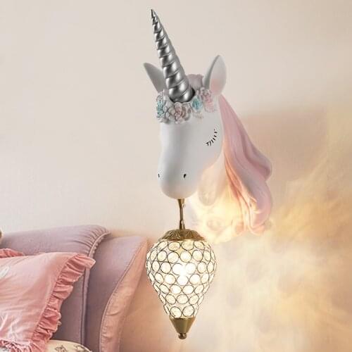 Nordic Pink Unicorn Led Wall Lamp Simple Princess Bedroom Bedside Lamp Girl Pink Creative Room Mural Wall Lamp Cartoon Lamp