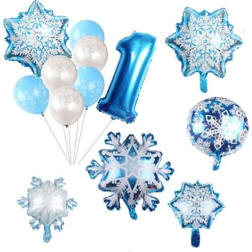 Snowflake Helium Balloon Party Supplies Snow Latex Balloon Number Foil Balloon for Kids Birthday Winter Christmas Decorations