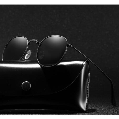 With Case Round Polarized Sunglasses Men Brand Designer Polaroid Sun Glasses Women Metal Frame Black Lens Eyewear Driving