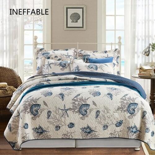 100% Cotton yarn Quilted Seaweed, starfish Bedspread Bed Cover Bed Sheet size 230x250cm blanket Pillowcases 3pcs