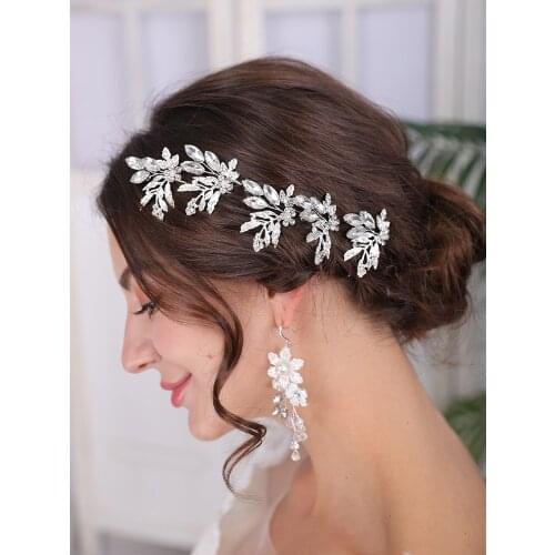 Bridal Hair Pins Silver Leaf Vintage Wedding Accessories Rhinestones Headpieces Elegant Women Headdress Girl Hair Ornaments