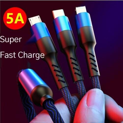 Super fast charging 5A one with three data cable, suitable for Apple TYPE-C Android data cable, multi-function three-in-one