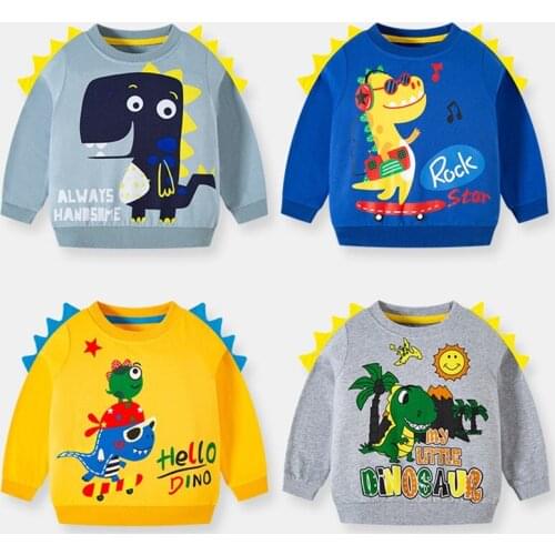 Baby Boys Sweatshirt Autumn Cute Cartoon Dinosaur Long-Sleeved Pullover Tops for Children Kids Clothing