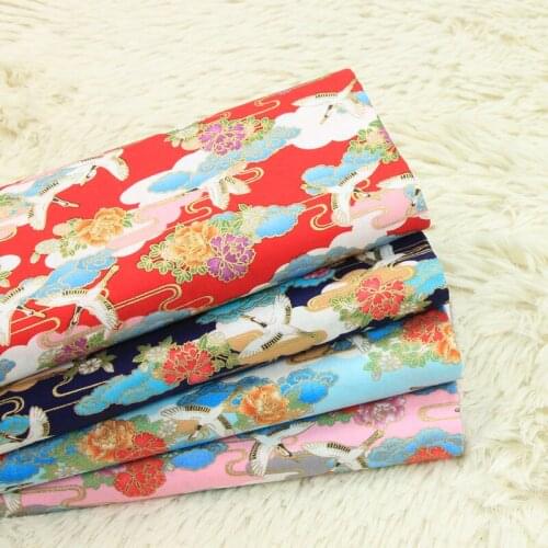 High quality thin cotton sewing fabric Bronzing red-crowned crane printing fabric Hand-made DIY bagged dress clothes fabrics