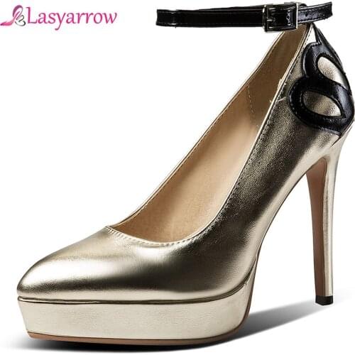 Lasyarrow Women Pumps Sexy High Heels Shoes ladies Buckle Pointed Toe Party Wedding Pump Black Woman shoes chaussures femme J812