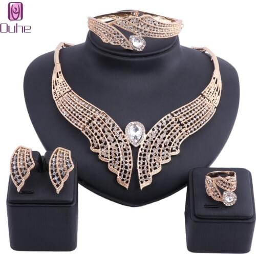 Women Fashion Jewelry set African Nigeria Dubai Gold Color Crystal African Bead Jewelry Wedding Necklace Earring Jewelry Set