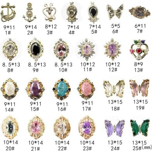 10pcs/Pack Korea Hot Sale Luxury Glitter Zircon Rhinestone Oval Butterfly Metal Nail Art Parts DIY Accessories Charms Decals