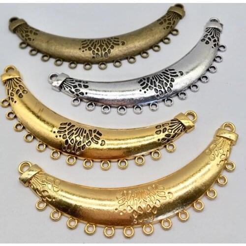 Retro 3 pcs Multi-hanging hole Connector charms metal Moon bend shape 4 color fit DIY necklace bracelet charms