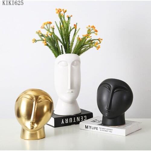 Abstract Human Face Head Vase Flower Arrangement Ornaments Hydroponic Ceramic Vase Flower Pot Living Room Countertop Ornaments